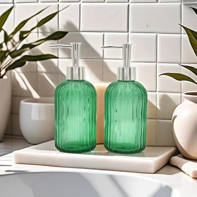 Distributeur de savon liquide en verre de 400 ml avec pompe argentée